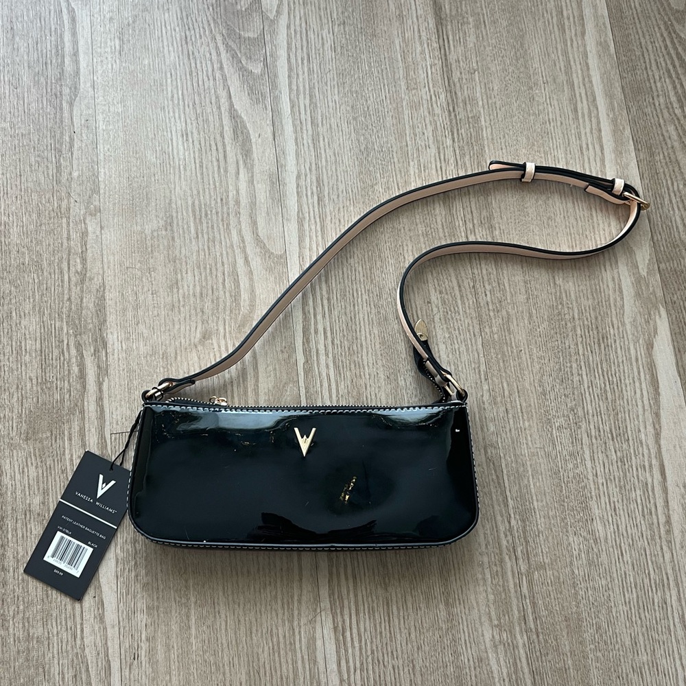 Vanessa Williams Patent Leather Baguette Bag NWT Shoulder Purse Black